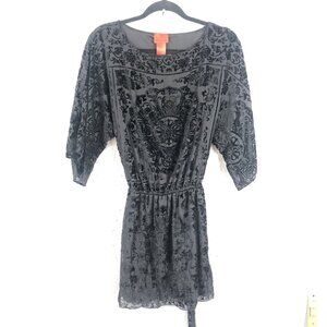 Black Velvet Burnout Dress Womens Medium Beaded Whimsigoth Y2K Feminine Boho